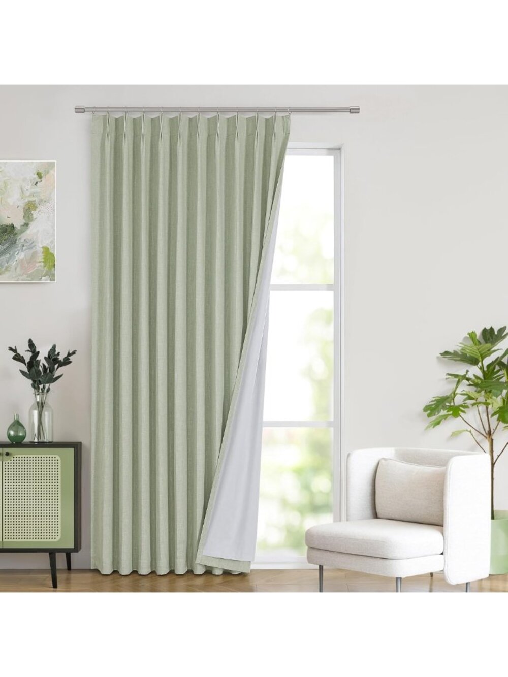 Soft Green Pinch Pleated Blackout Curtain Panels, 95" Long, Elegant Home Decor